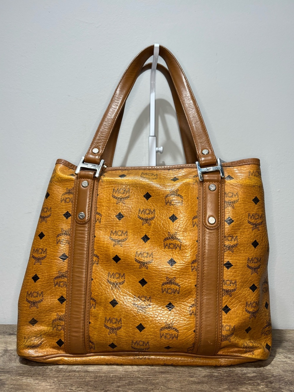 MCM Cognac Visetos Leather Tote Bag - Picture 7 of 11